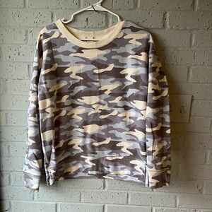 Dittos Sweatshirt Womens Soft Comfy Large Blue Beige Camo Pullover Camouflage